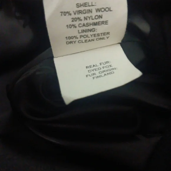 SACHI Black Pea Coat Wool Nylon Cashmere with Fox Fur Collar Button Up - Picture 8 of 8